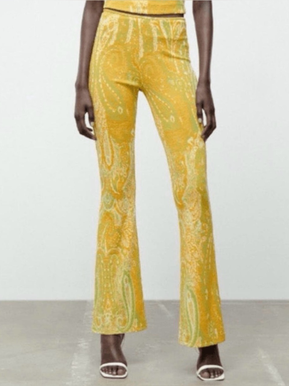 Zara Yellow Paisley Velvet Flare Pants size small